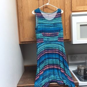 Blue, green, peach stripped summer dress. SZ L